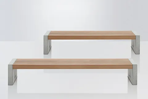 Parkbank Omnia von Runge aus Holz und Sichtbeton
