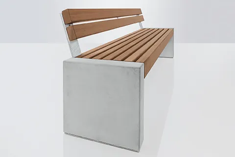 Parkbank Omnia von Runge aus Holz und Sichtbeton